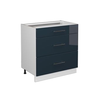 Vicco Mueble Bajo De Cocina Fame-line, Azul Oscuro Alto Brillo, 80 Cm Con 3 Cajones, Sin Encimera