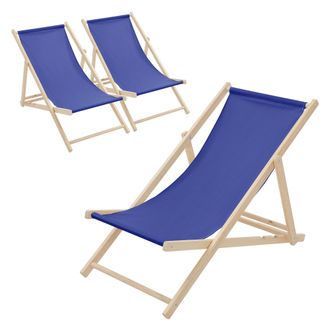 ECD Germany Ecd Germany - Juego 3x Tumbonas Playa Madera De Pino Azul Oscuro 3 Posiciones Reclinaci&oacute;n Plegable Silla Tradicional De Sol Para Jard&iacute;n O Balc&oacute;n Imper