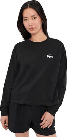 Lacoste Fleece Lounge Sweatshirt Womens Jumpsuit & Rompers One Piece Black/White : MD, Cotton/Elastane/Polyester