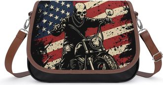 Generic Dirt Bike Motorcycle Motorcross U.S. Flag Crossbody Bag Womens Handbag PU Message Bags Shoulder Purse with Adjustable Strap