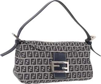 Fendi Baguette Zucchino Canvas Navy Canvas Handbag (Pre-Owned)