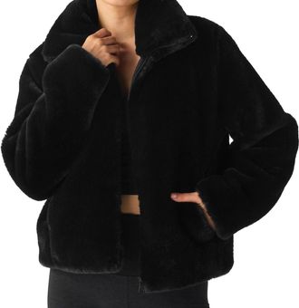 Beyond Yoga On The List Faux Fur Jacket In Black