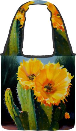 Generic Yellow Cactus Flowers Reversible Canvas Shoulder Tote - Double-Sided Print, 12oz Cotton, 27cm Drop, Fold-Flat Bag for Travel, Shopping, Street Outings