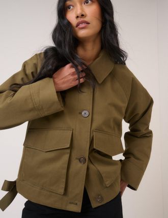 Nobody's Child Khaki Green Bow Detail Jacket