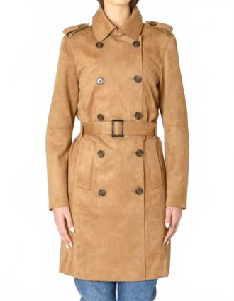 BLACK TAPE Faux Suede Trench Coat In Camel