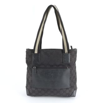 Gucci Black Leather Canvas Handbag Tote Bag (Pre-Owned)