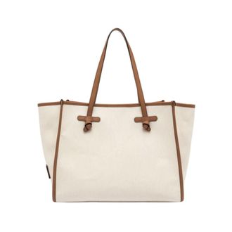 Gianni Chiarini Tote Bags, female, Beige, Size: ONE SIZE Minimalist Bicolor Handbag with Leather Trims