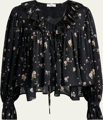 Chloé Floral Silk Ruffle Peasant Blouse