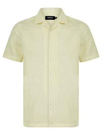 Kensington Eastside Mens Berlio Lightweight Cotton Slub Short Sleeve Cuban Collar Summer Shirt Snow White