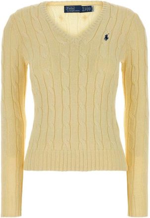 Polo Ralph Lauren Pullover met V-hals van Kabelbrei - Dames - V-hals truien - Geel - XL - Katoen - Truien & Vesten