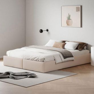 OEM Cama 160x200 Cm - Orw07 - Hidr&aacute;ulica - Contempor&aacute;neo - Lino - Marco De Cama Para Adultos 160x200 Cm - 280 Kg - Beige