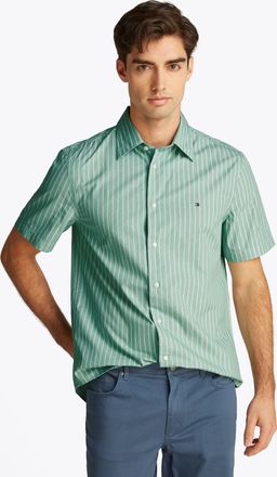 Tommy Hilfiger Kurzarmhemd TOMMY HILFIGER FLEX POPLIN RETRO STP SS SHIRT, Herren, Gr. S, N-Gr, fort gr&uuml;n, stripe, Web, Obermaterial: 100% Baumwolle, Hemden Kurzarmhe