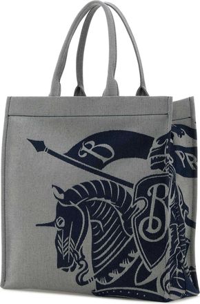 Burberry Mens Embroidered Canvas Tote Gray Cotton Polyester