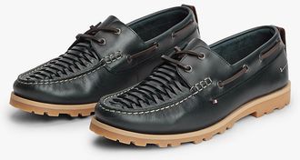 Tommy Hilfiger Mens Woven Leather Boat Shoe - Navy - US 10 / EU 43
