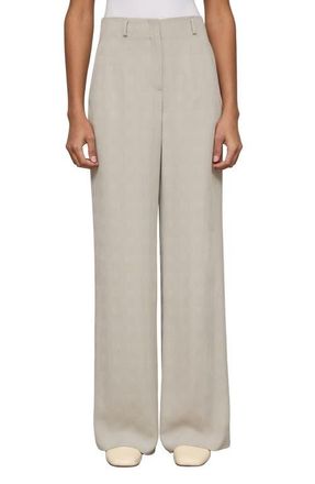 Lafayette 148 New York Clark Grid Plaid Crepe Wide Leg Pants in Cement at Nordstrom, Size 12