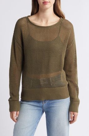 Sanctuary Cotton Open Knit Sweater in Burnt Olive at Nordstrom, Size Small