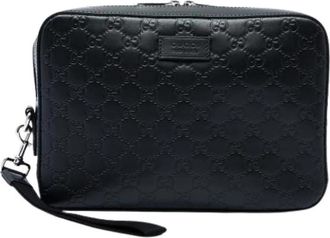 Gucci Pre-owned Embossed Leather Clutch - Dames - Vintage Clutch - Zwart - ONE Size - Leer - Vintage