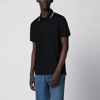 Burberry Black cotton polo with Check detail by Burberry