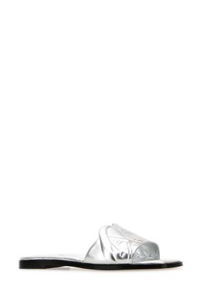 Alexander McQueen Womens Silver Leather Slippers Flat Shoes
