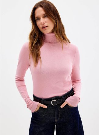 Contemporaine Womens Buttoned-sleeve turtleneck sweater