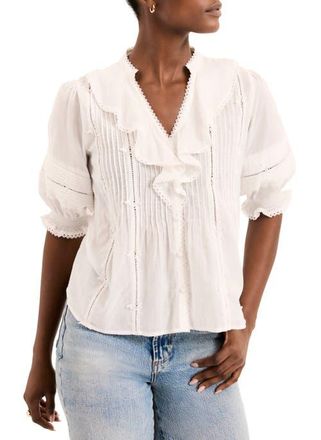 Mint Velvet Cotton Ruffle Blouse in Ivory at Nordstrom, Size X-Large