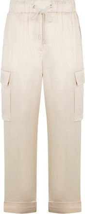 PESERICO Driekwart cropped broek - Dames - Vrijetijds broeken - Beige - XL - Polyester - Broeken
