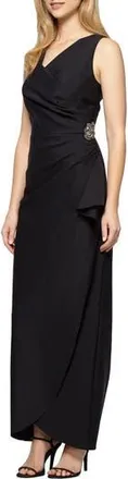Alex Evenings Embellished Side Drape Column Formal Gown in Black at Nordstrom Rack, Size 10
