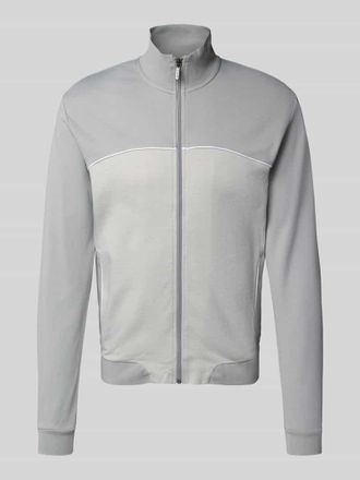HUGO BOSS Regular Fit Sweatjacke aus Baumwoll-Mix in Hellgrau, Größe XXL