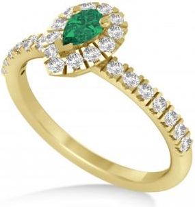 Allurez Pear Emerald & Diamond Halo Engagement Ring 14k Yellow Gold (0.63ct)