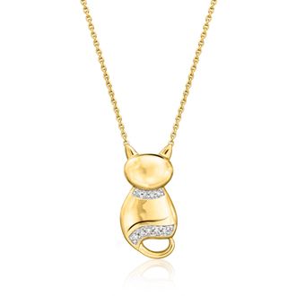 Ross-Simons Diamond Cat Necklace in 18kt Gold Over Sterling