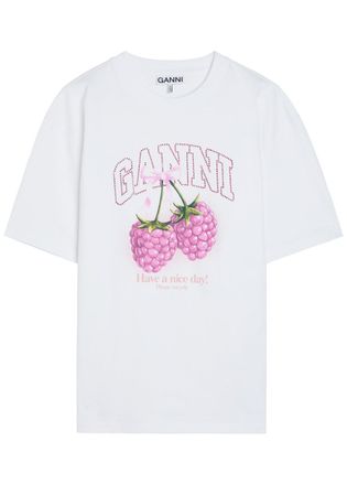 Ganni Printed Cotton T-shirt - White - XL (UK16 / XL)