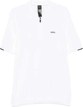 HUGO BOSS Logo Zip Polo - Heren - T-shirts - Wit - L - Katoen - Tops