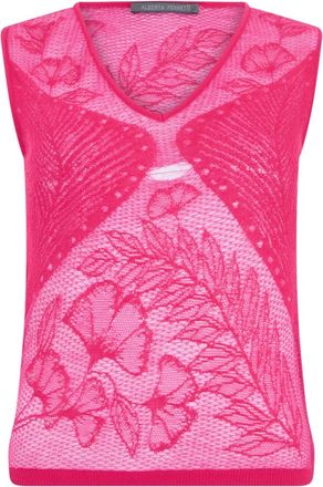 Alberta Ferretti Tops, Dames, Roze, M, Polyester, Gebreide Top Zonder Mouwen Bloemrijk