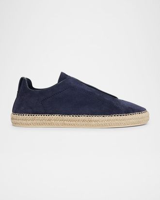 Ermenegildo Zegna Mens Triple Stitch Suede Espadrille Sneakers
