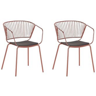 Beliani Beliani - Conjunto De 2 Sillas De Comedor Dise&ntilde;o De Alambre Metal Cobrizo Asiento De Piel Sint&eacute;tica Negra Estilo Industrial Rigby