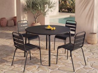 Vente-Unique Sala da pranzo da giardino un tavolo D.110 cm e 4 sedie impilabili in Metallo Nero - MIRMANDE di MYLIA