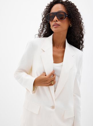 Contemporaine Womens Long loose linen-cotton Blazer JacketFit: Wide leg, high rise