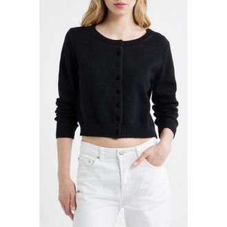 Reformation Clara Cotton Crewneck Cardigan in Black at Nordstrom, Size X-Large