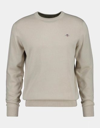 GANT Mens GANT Mens Classic Cotton Shield Logo Crew Neck Jumper - 215 Clay Beige - Tan - Size: 42