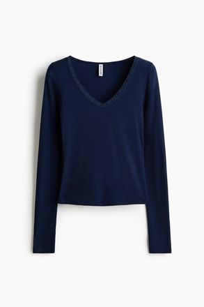 H&M Jerseyshirt mit Spitzenborte - Blue