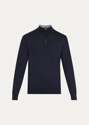 Fioroni Cashmere Mens Tipped Wool Half-Zip Sweater