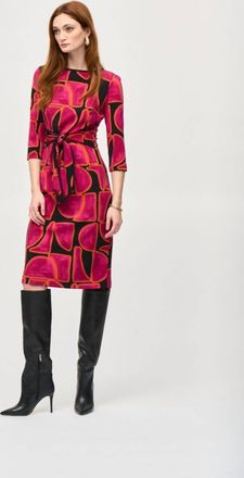 Joseph Ribkoff Abstract Print Waist Tie Sheath Dress In Black/multi