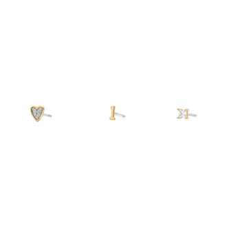 Fossil Womens Initials Gold-Tone Brass Stud Earring Set