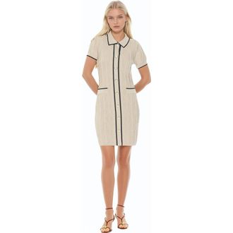 Alexia Admor Cove Collared Button Down Contrast Knit in Ivory at Nordstrom, Size X-Large