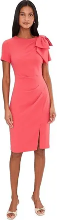 Adrianna Papell Pleated Bow Midi Dress Womens Dress Spiced Apricot : 10, Elastane/Polyester
