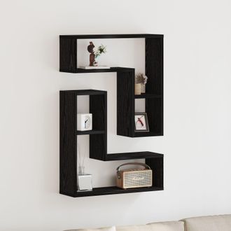 Berkfield Home Wall Shelves 2 Pack Black Oak 50x15x85 cm Made from Engineered Wood | Size: 50 x 15 x 85 cm