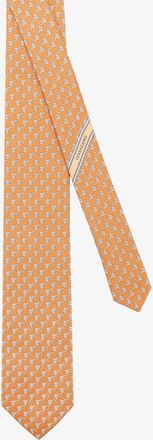 Ferragamo Mens Silk Tie With Owl Print Orange Ties & Bow