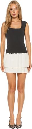 Alexia Admor Kairos Cap Sleeve Square Neck Ruffle Knit Dress in Black/white at Nordstrom, Size X-Large
