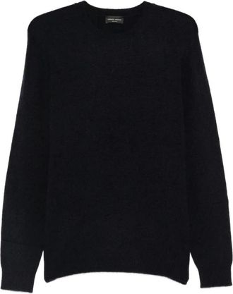 Roberto Collina Camel Wollen Trui - Heren - Ronde hals truien - Blauw - M - Wol - Truien & Vesten