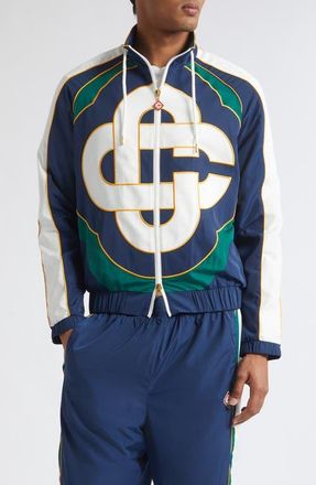 Casablanca Colorblock Logo Embroidered Windbreaker Jacket in Poly Taffeta at Nordstrom, Size Small